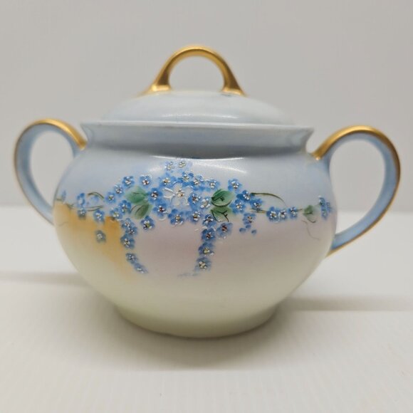 Vintage Bavaria Hand Painted Porcelain Blue Flowers Creamer & Lidded Sugar Bowl - Picture 4 of 8
